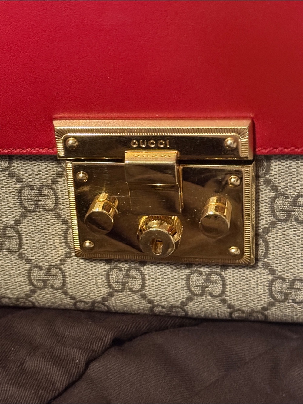 Gucci Red and Brown GG Supreme Padlock MED Shoulder Bag with Gold Hardware - Picture 3 of 15